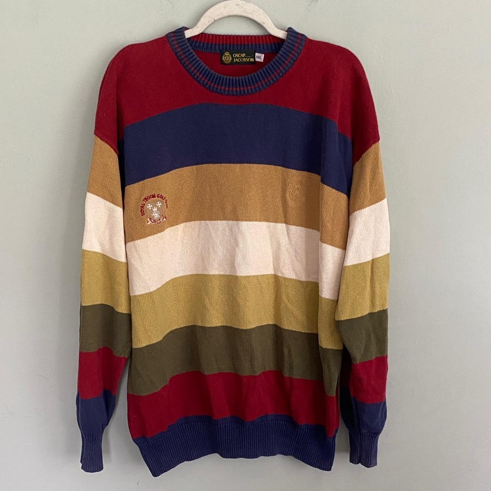 Oscar Jacobson Men’s Multicolor Striped Crewneck Sweater Size XXL 100% cotton